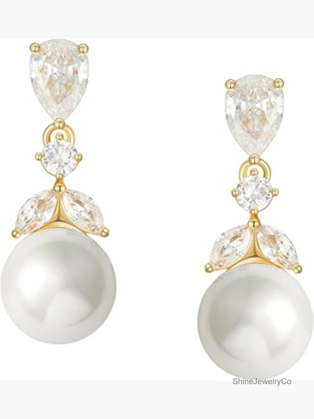 Pearl Drop Earrings with Cubic Zirconia for Wedding Bridesmaid Gift